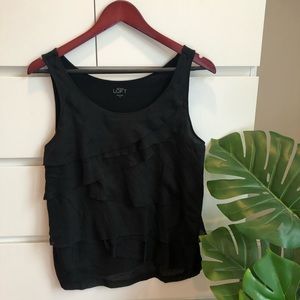 Loft black ruffle tank